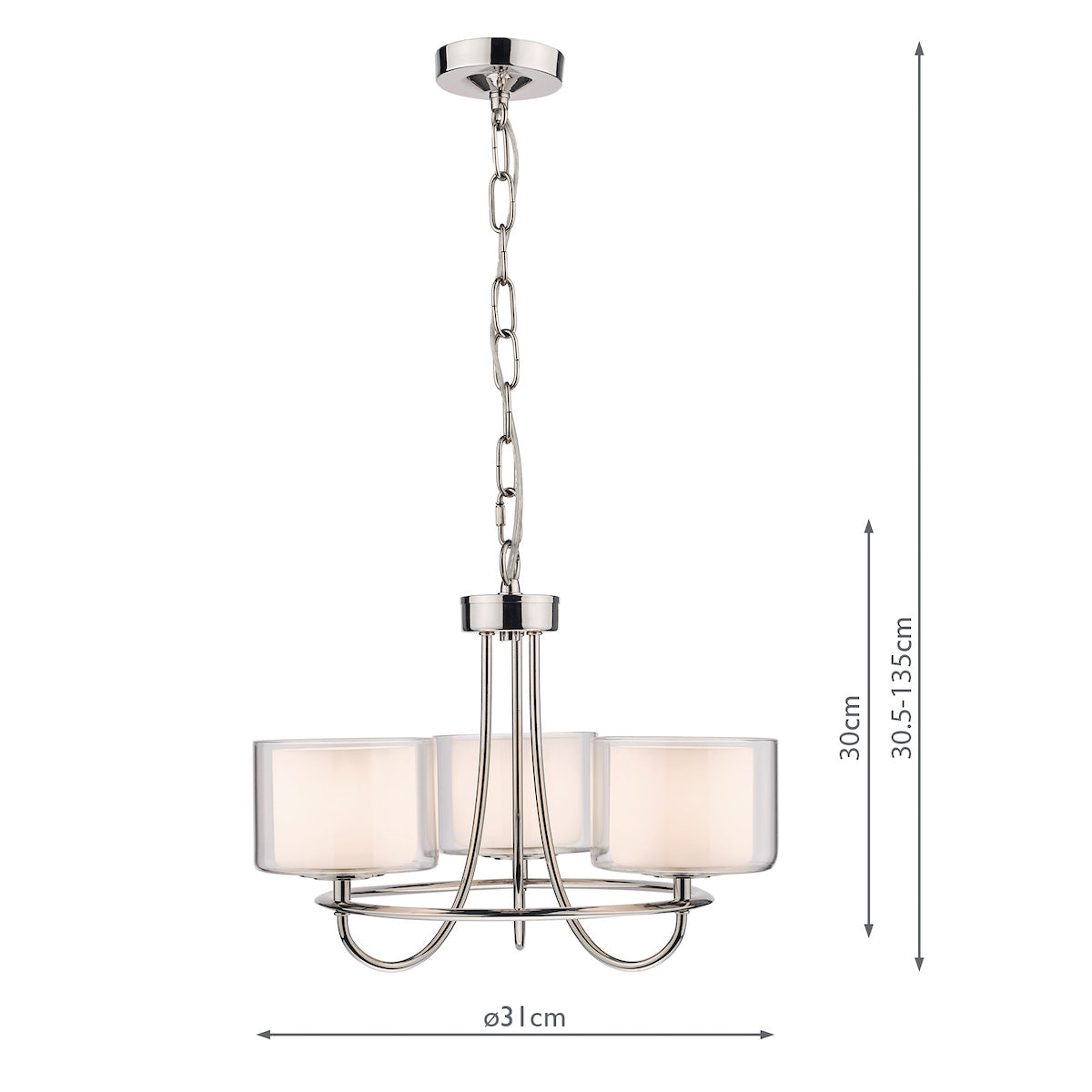 Laura Ashley Southwell Polished Nickel LA3724943-Q 3 Ceiling Light Chandelier & Glass Shades