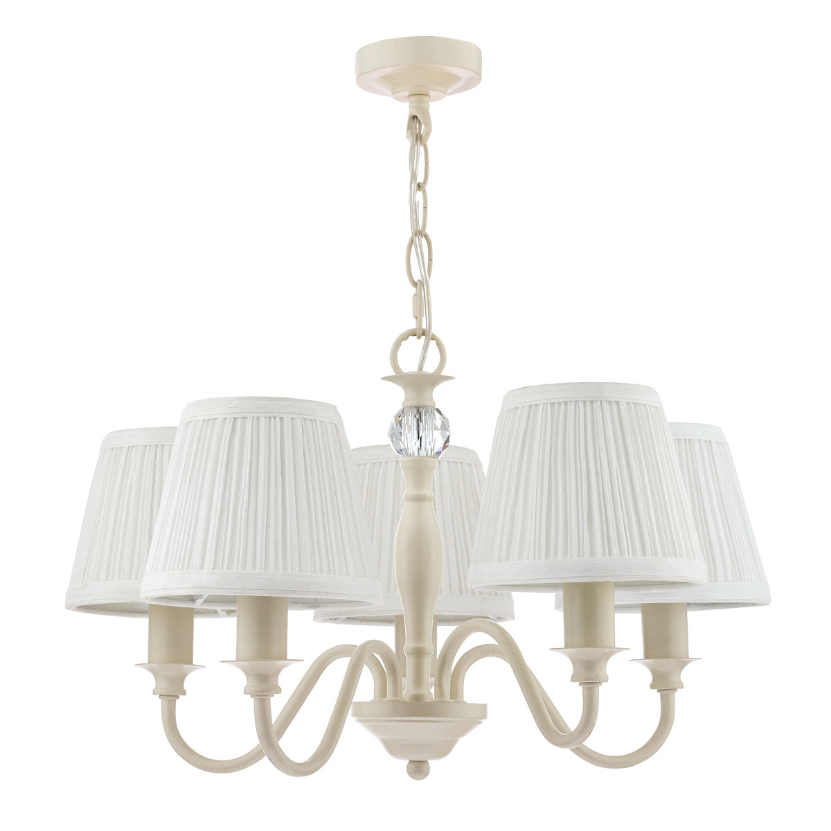 Laura Ashley Ellis Satin-Painted Spindle LA3726687-Q 5 Light Ceiling Light  Chandelier with Ivory Shades