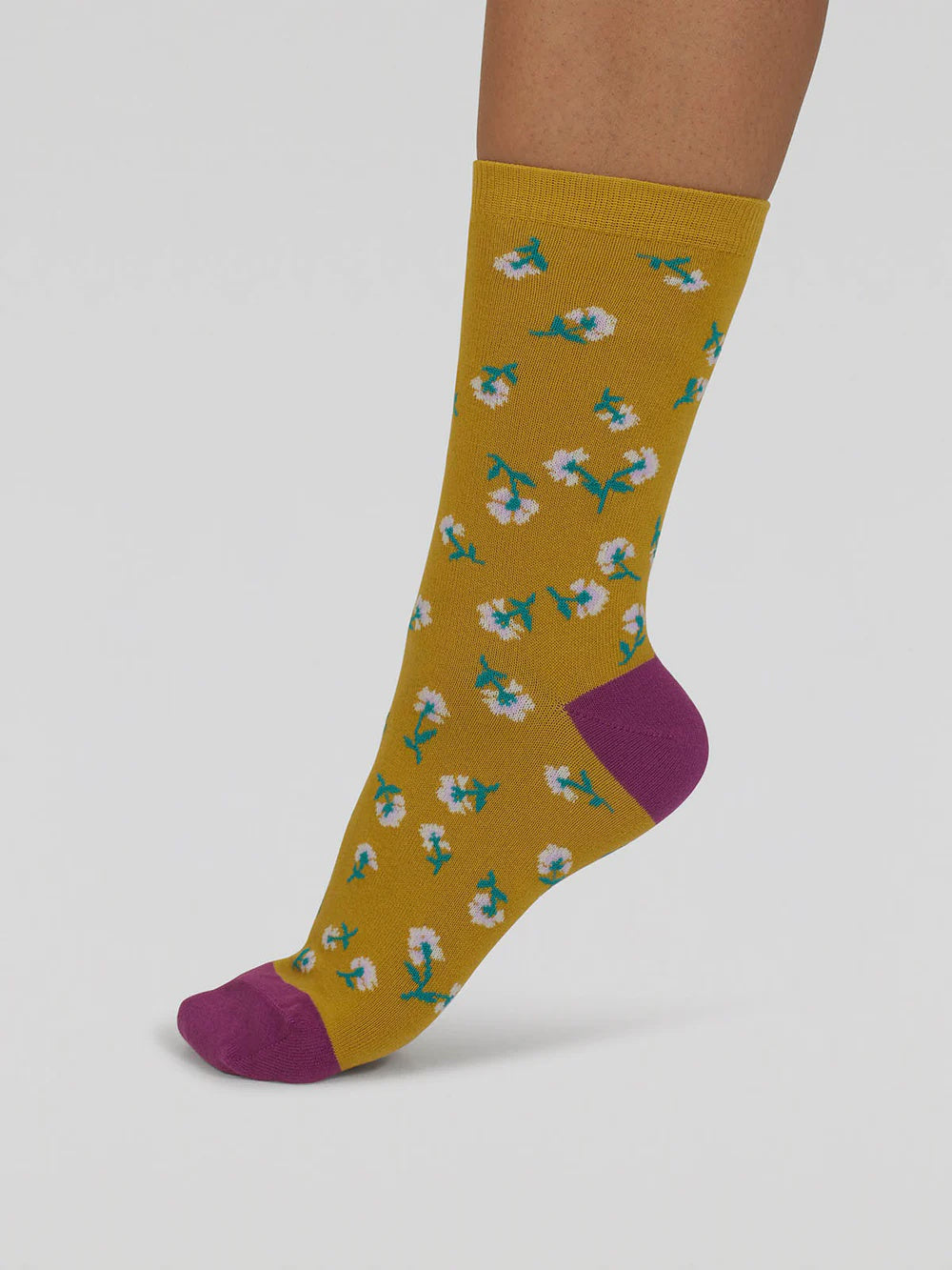 Thought Mapel Floral Bamboo Socks Lichen Green 4-7