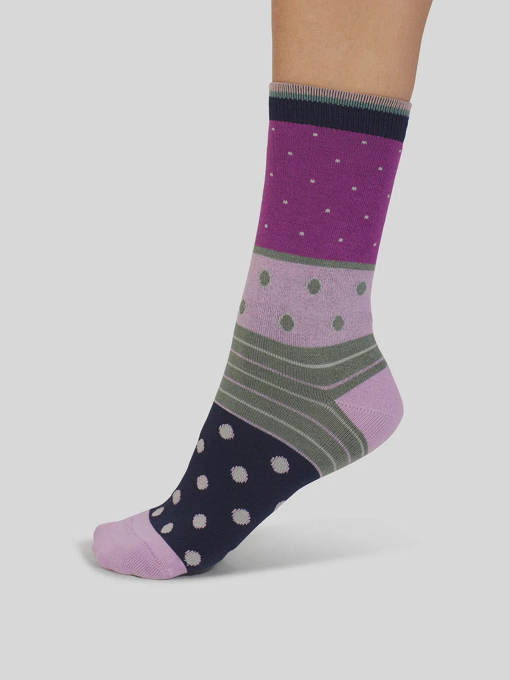 Thought Rondel Spot And Stripe Bamboo Ankle Socks Magenta Pink 4-7