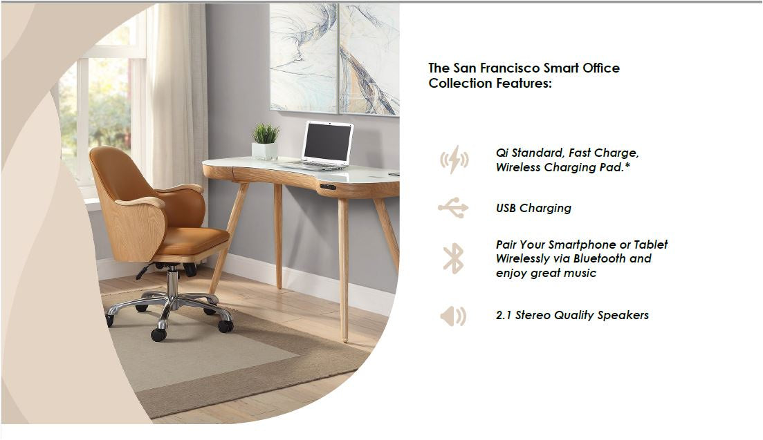 San Francisco Smart  Charging Desk Oak/White