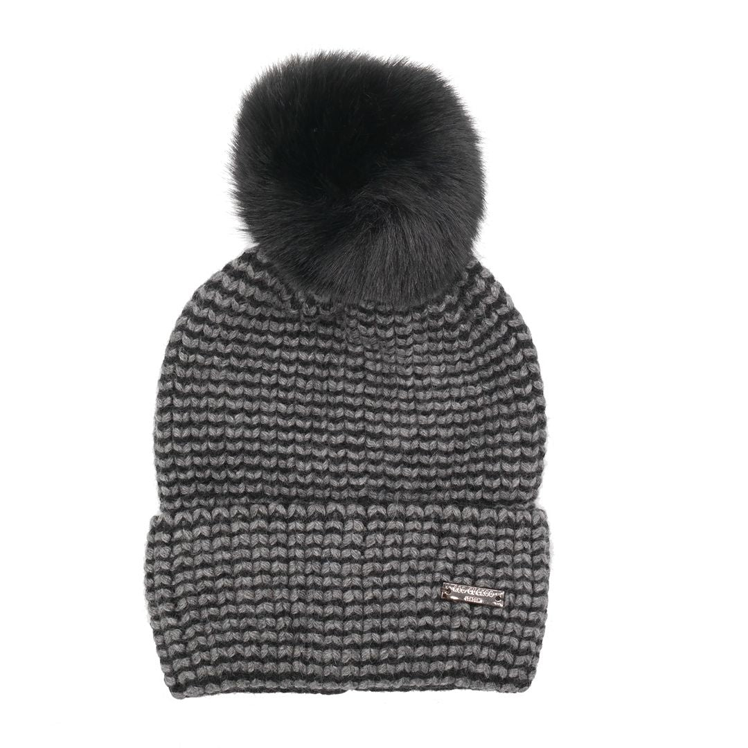Red Cuckoo Two Tone Pompom Hat Black