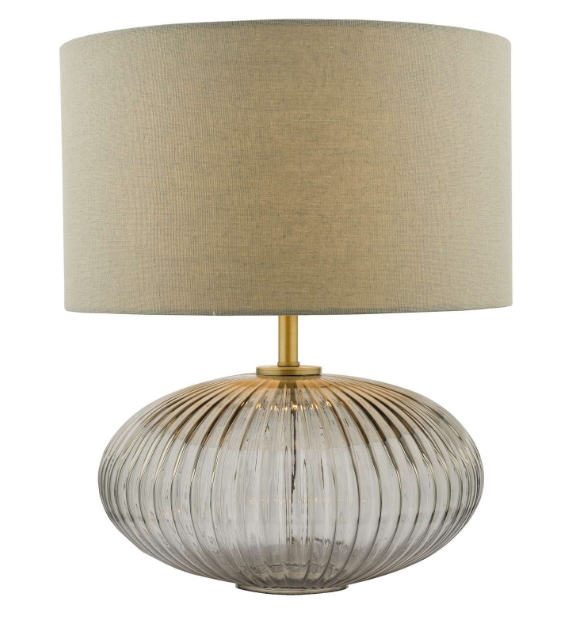 Dar Edmond Table Lamp EDM4275 Smoked Glass Antique Brass Detail With Shade