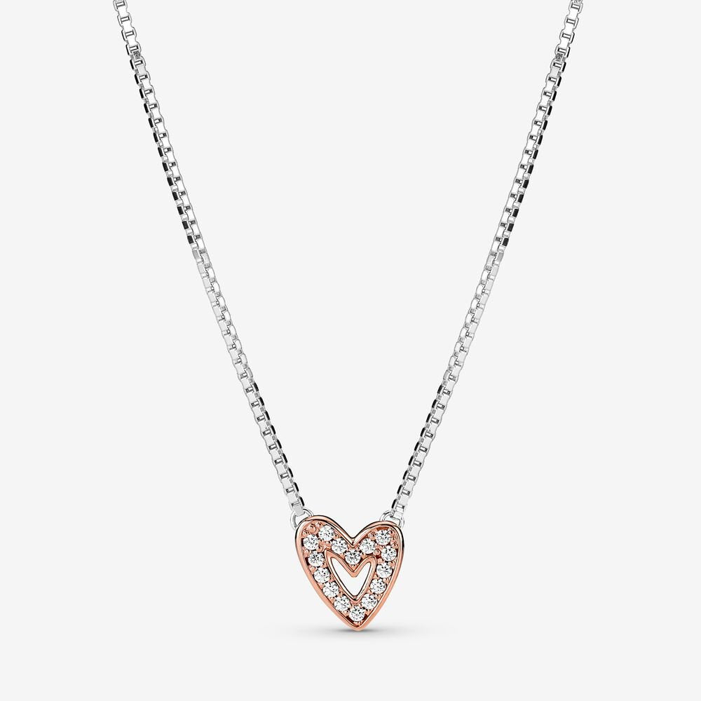Pandora Rose Sparkling Freehand Heart Necklace 380089c01-45