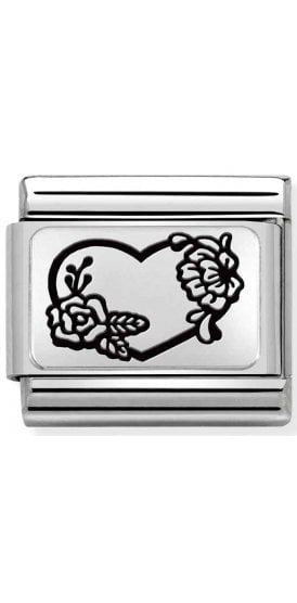 Nomination Silver Heart With Flowers Charm