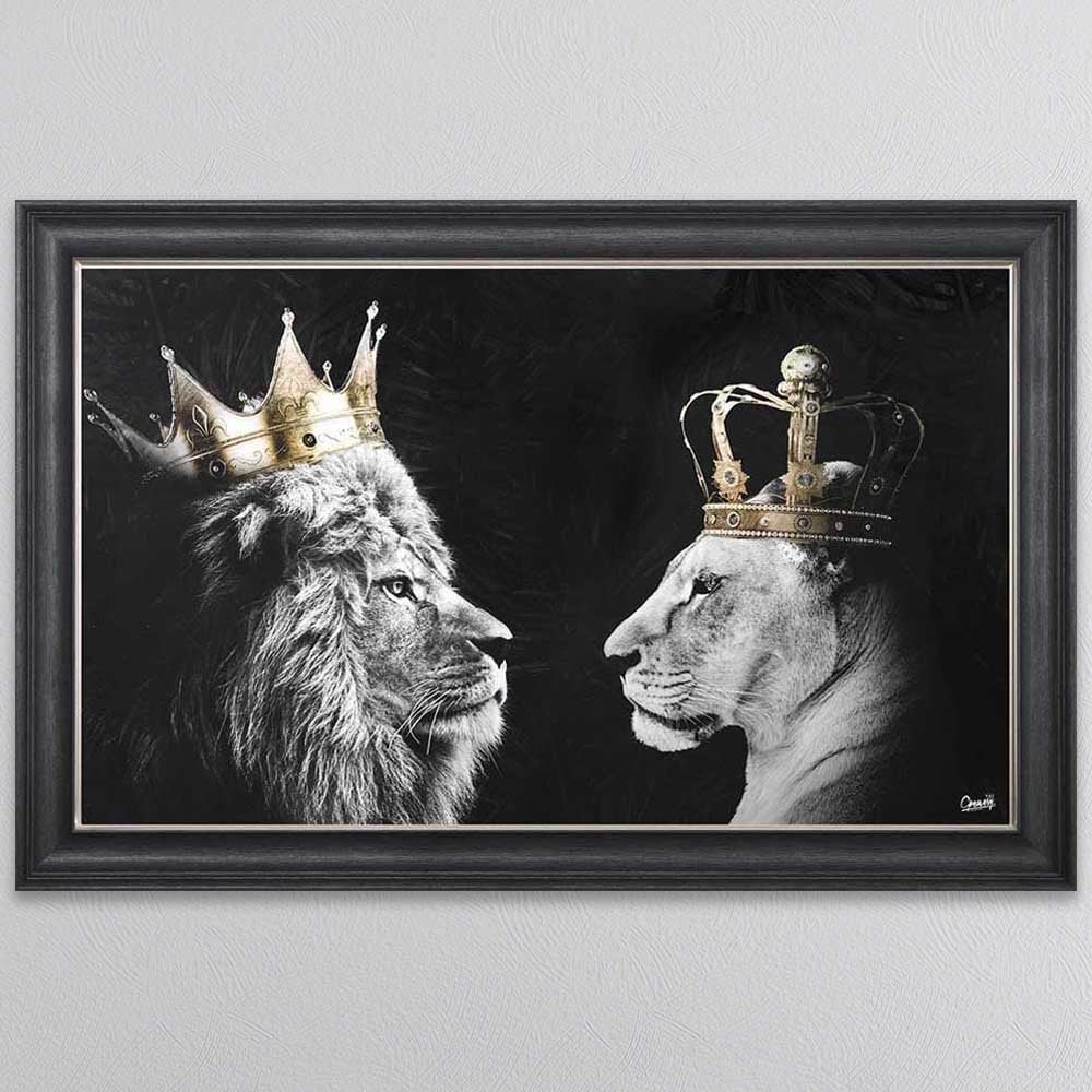 Lion and Lioness Picture in Dark Grey Frame