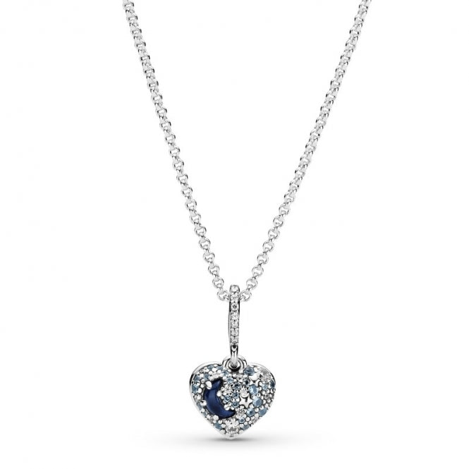 Pandora Blue Moon and Stars Heart Necklace 399232C01-50