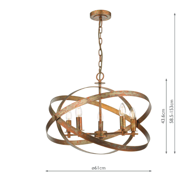 Dar Nitya 5 Light Pendant NIT0564 Motted Copper