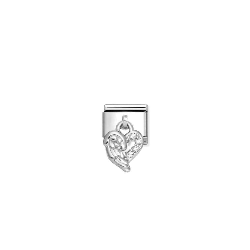 Nomination Silver White Heart Wing Dangle Charm