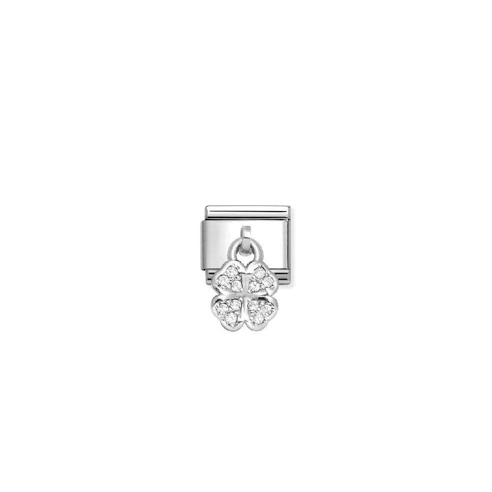 Nomination Silver White Four Leaf Clover Dangle Charm