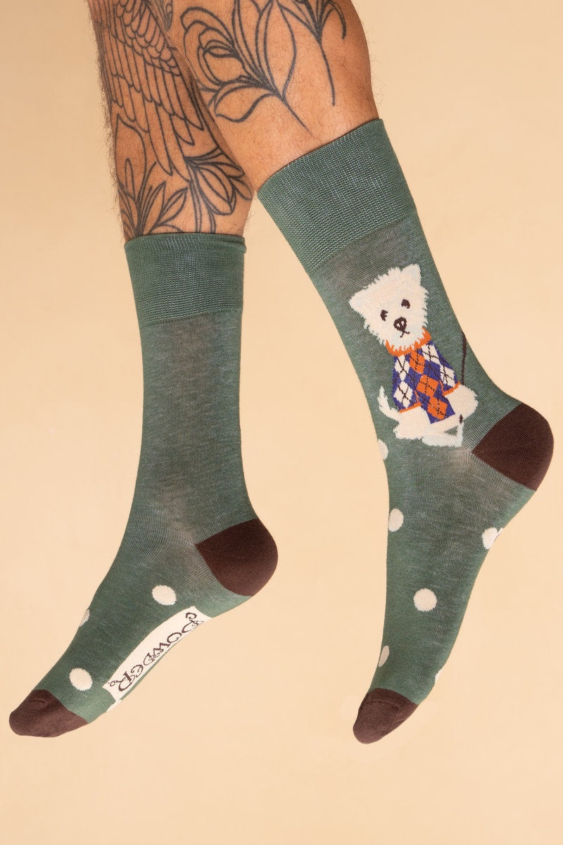 Powder Golfing Westie Men's Socks - Olive