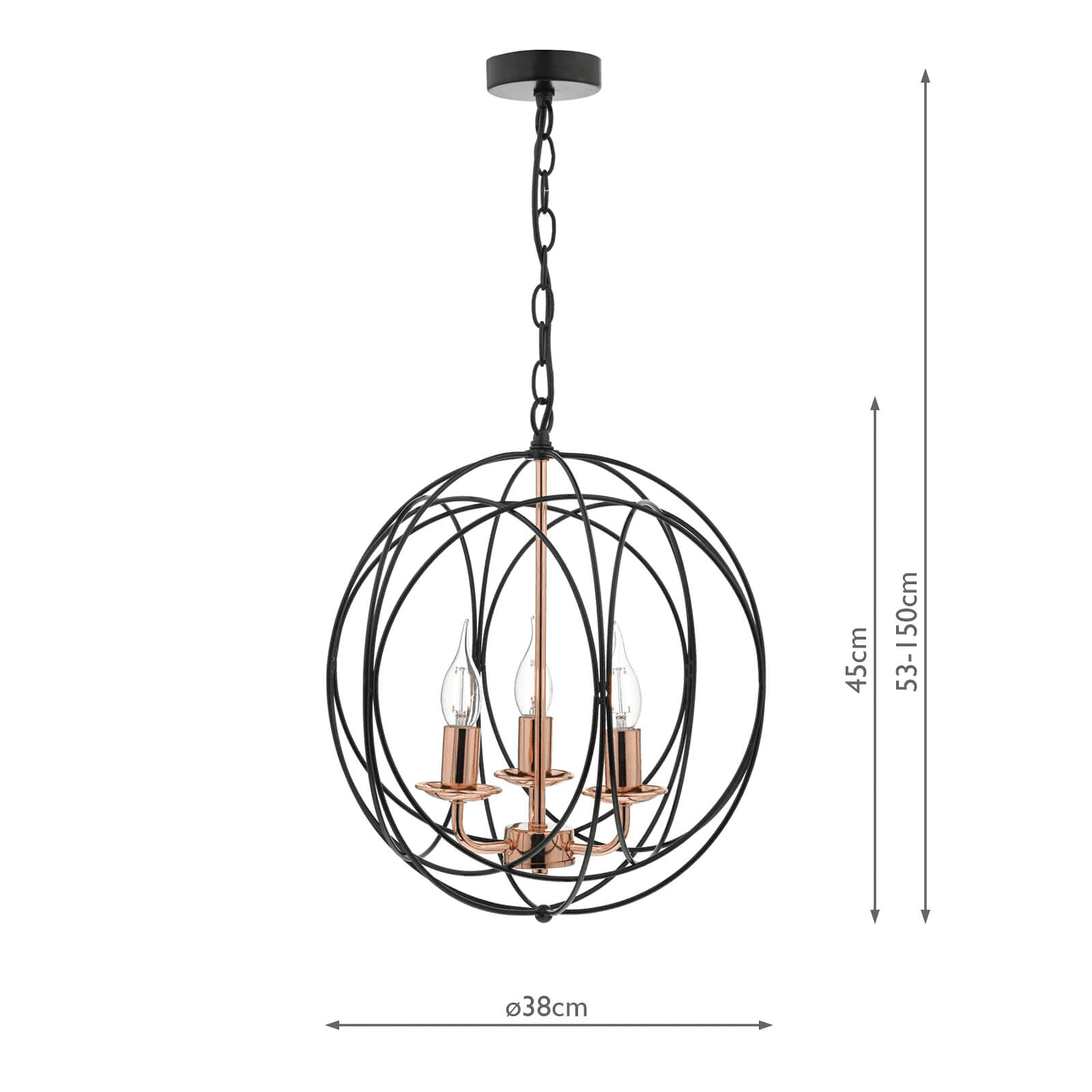 Phoenix 3 Light Pendant Ceiling Light - Black / Copper