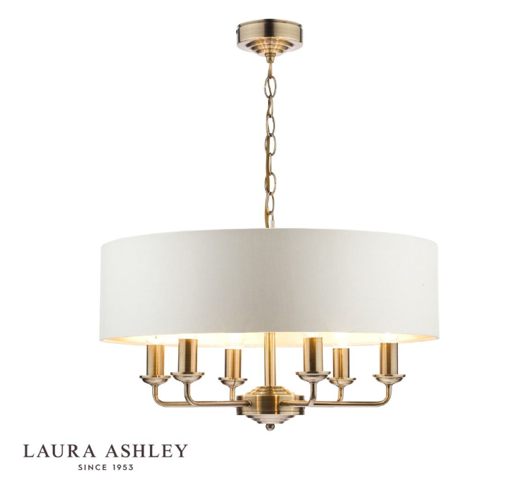 Laura Ashley Sorrento Antique Brass 6 Light Armed LA3621353-Q  Fitting Ceiling Light with Ivory Shade