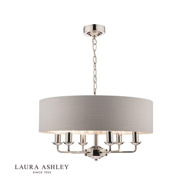 Laura Ashley Sorrento Polished Nickel 6 Light LA3668938-Q   Armed Fitting Ceiling Light with Silver Shade