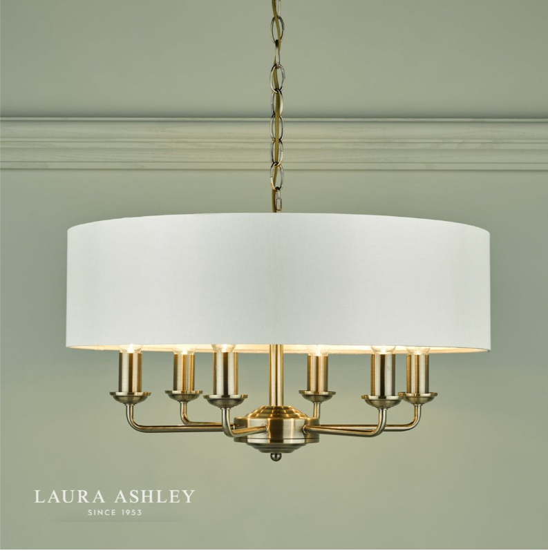 Laura Ashley Sorrento Antique Brass 6 Light Armed LA3621353-Q  Fitting Ceiling Light with Ivory Shade